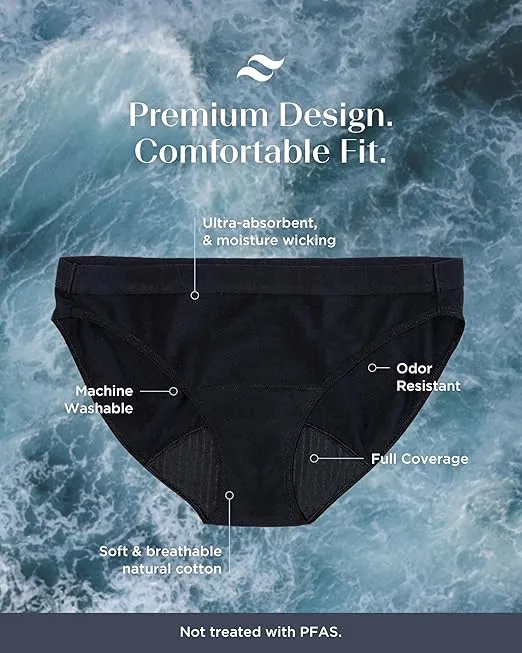 saalt Reusable Period Underwear - Comfortable, Thin, and Keeps You Dry from All Leaks (Cotton, Bikini)