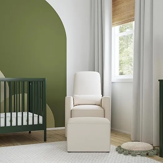DaVinci Olive Upholstered Swivel Glider with Bonus Ottoman in Polyester Cream, Greenguard Gold & CertiPUR-US Certified
