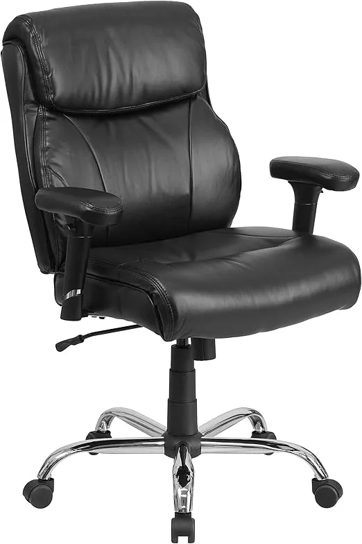 Flash Furniture HERCULES Series Big & Tall 400 lb. Rated Black LeatherSoft Ergonomic Task Office Chair with Clean Line Stitching and Arms