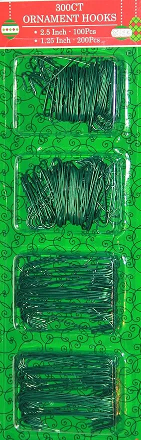 300 Count Holiday Ornament Hooks Green