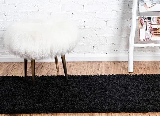 Unique Loom Solid Shag Collection Area Rug (2' 6" x 13' 1" Runner, Jet Black)