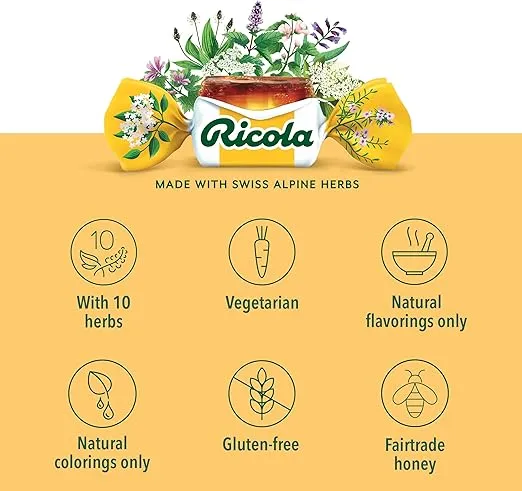 Ricola Throat Balm Caramel Throat Drops with Liquid Center, 34 Count, Coat & Protect Your Throat, Daily Throat Relief & Protection, Oral Demulcent