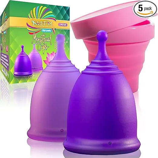 Talisi Reusable Menstrual Cup (Small & Large) Set of 2 with Foldable Silicone Sterilizer, Copa Menstruelle, Soft Period Cup, Heavy & Light Flow, Feminine Hygiene, Tampons, Pads & Disc Alternative