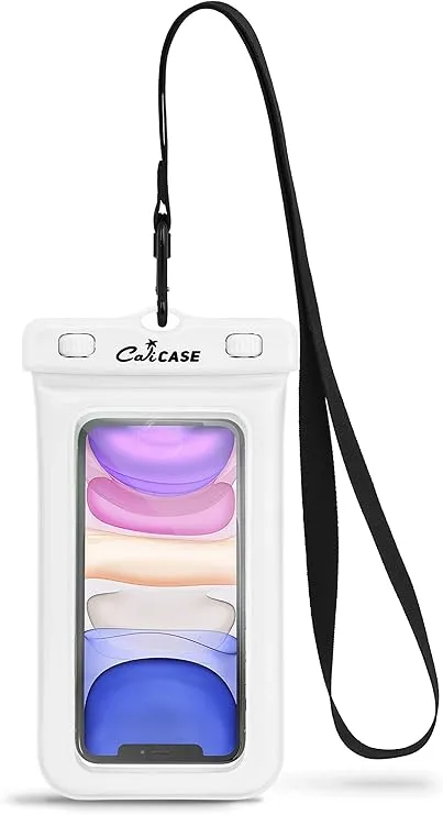 CaliCase Universal Waterproof Floating Phone Pouch - IPX8 Waterproof Floating Phone Case with Lanyard for iPhone X-15/ S20-S24/ Pixel 4-8 - White