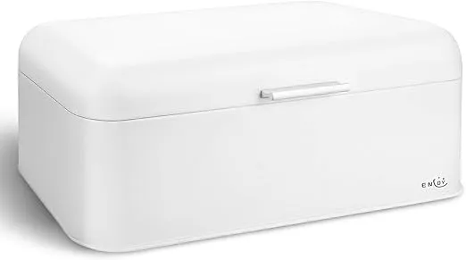 ENLOY Extra Large White Bread Box for Kitchen Countertop, Stainless Steel Bread Storage Bin for Kitchen, Vintage Bread Box for Kitchen Counters, Large Capacity Bread Keeper Holds Large Loaves of Bread