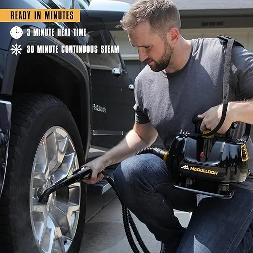 McCulloch MC1270 Portable Power Cleaner with Floor Mop, Variable Steaming, 16-Piece Accessory Set, All-Natural Chemical-Free Cleaning, Black