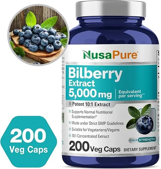 NusaPure Bilberry Extract 5,000mg 200 Vegetarian caps (Non-GMO, Vegan)