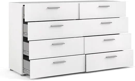 Home Square Scandinavian Look 3 Piece Bedroom Set 8 Drawer Double Dresser and Two Nightstand in White
