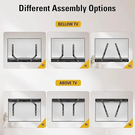 Mounting Dream Soundbar Mount Bracket for Mounting Above or Under TV Fits Most of Sound Bars Up to 15 Lbs, with Detachable Long Extension Plates MD5420