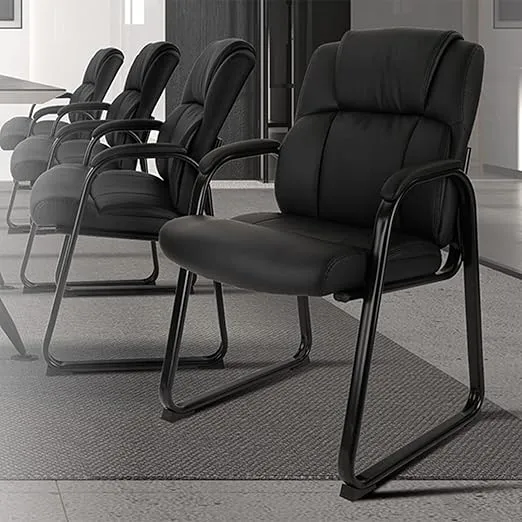 CLATINA Office Guest Chair 275 Ibs,Leather Reception Chair with Thick Padded Armrest Backrest, Lobby Chair for Meeting Conference Waiting Room Stationary(2pcs,Sled Base)
