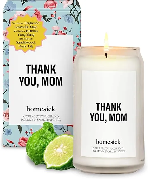 Homesick Scented Candles for Home (Thank You, Mom) - 13.75 oz Long-Lasting Soy Wax Blend Jar Candle Gifts for Women for All Occasions, 60-80 Hours Burn Time - Notes of Bergamot, Lavender & Sage