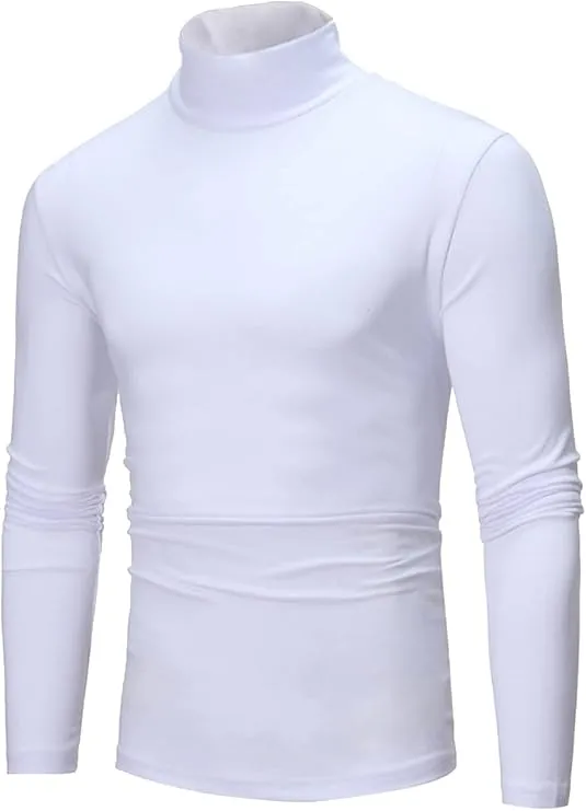 Men's Turtleneck Top Slim Fit Solid Base Thin Sweater Casual Long Sleeve Underwear Tops Male Cozy Blouse T-Shirt