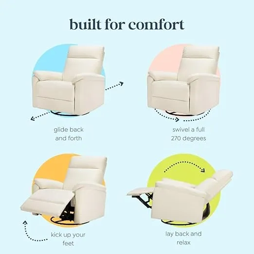 DaVinci Suzy Swivel Recliner in Vanilla, GREENGUARD Gold & CertiPUR-US® Certified