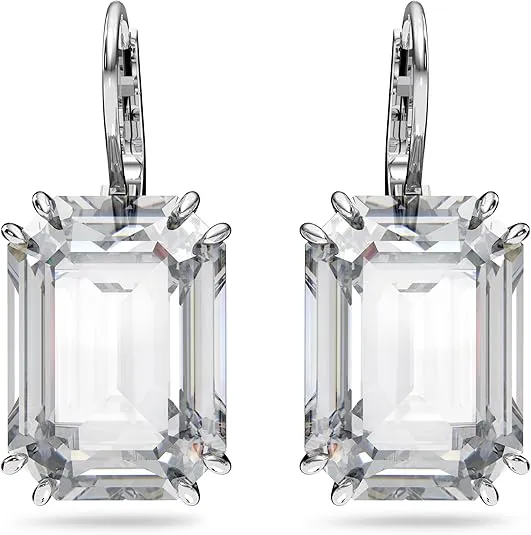 Swarovski Millenia Drop Earrings with Clear Oversized Octagon Cut Crystal in Rhodium Finish