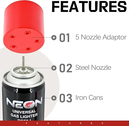 Neon Butane Fuel, 5X Butane Refill 300ml Butane Gas for Lighters, Torch (12)
