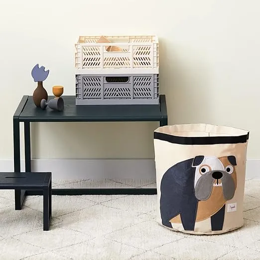 3 Sprouts Large Toy Storage Basket - Durable Kids & Baby Toy Bin with Handles for Toy Basket Storage, Round Hamper for Laundry in Nursery & Playroom, Bulldog