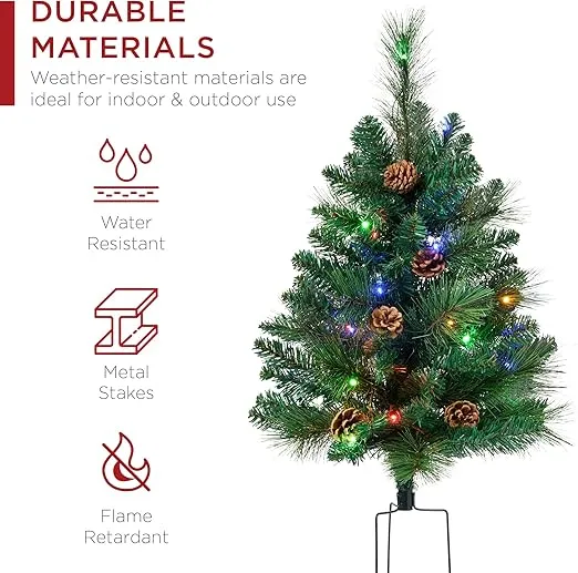 Best Choice Products Set of 2 24.5in Outdoor Scotch Pine Pathway Christmas Trees, Battery Operated Pre-Lit Holiday Décor w/LED Lights