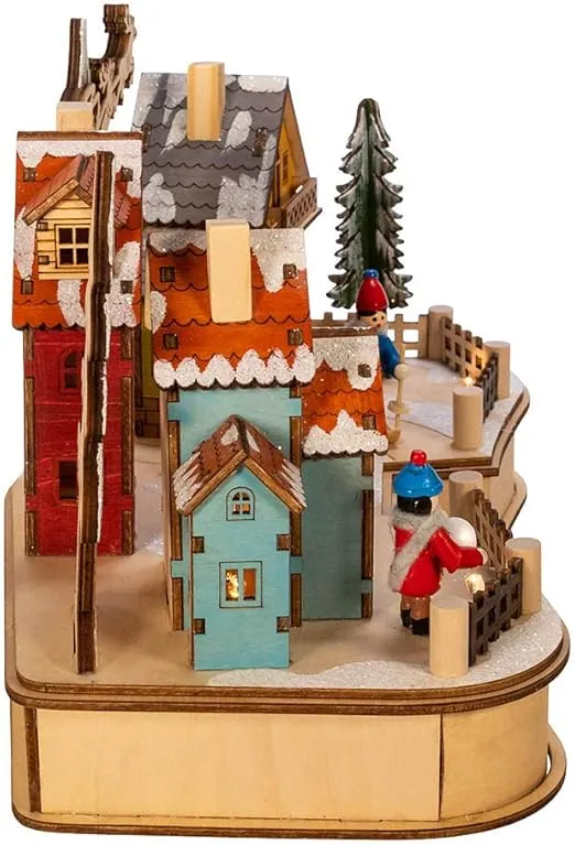 Kurt S. Adler Engineered Wood Kurt Adler 7.08-Inch Battery-Operated Musical LED Motion Village House, Multi
