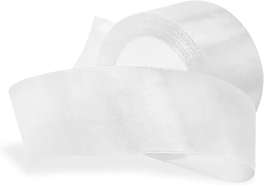 White Double Face Satin Ribbon - Polyester Solid Ribbons for Crafts, Gift Wrapping, Hair Bows, Wedding Decor, Christmas Decorations, Invitation Decorations, Sewing Projects - 2 inch x 25 Yards