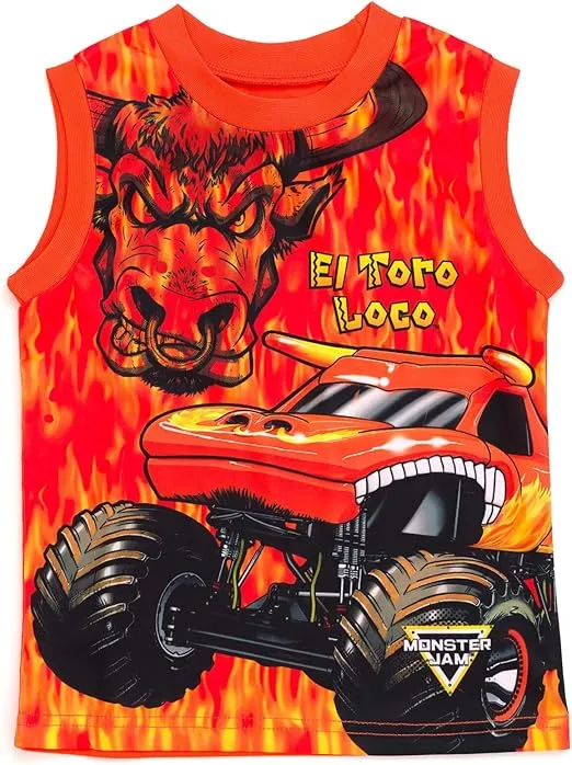 Monster Jam Grave Digger El Toro Loco Megalodon T-Shirt Tank Top and French Terry Shorts 3 Piece Set Toddler to Big Kid