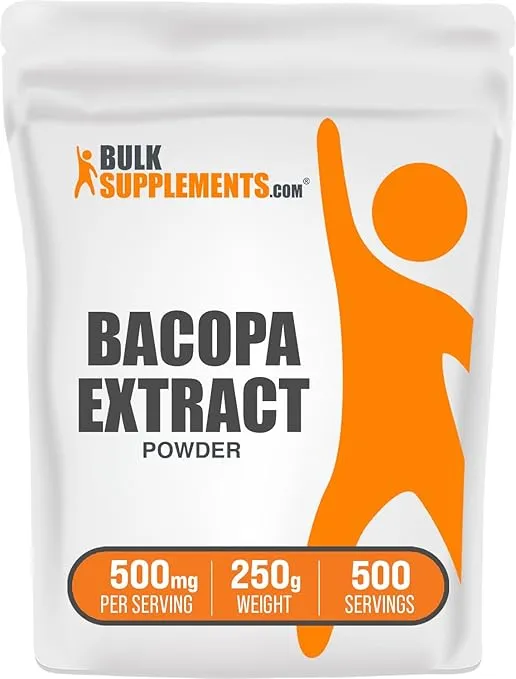 BulkSupplements.com Bacopa Extract Powder - Bacopa Monnieri Supplement, Bacopa Powder - Bacopa Supplements, Vegan & Gluten Free, 500mg per Serving, 250g (8.8 oz) (Pack of 1)