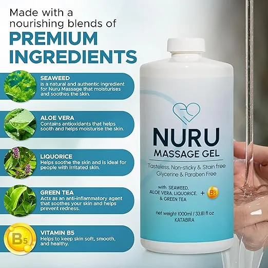 Japanese Nuru Massage Therapy Gel | Aloe Vera, Seaweed, Green Tea, Liquorice, & Vitamin B5 | 33.81 fl oz