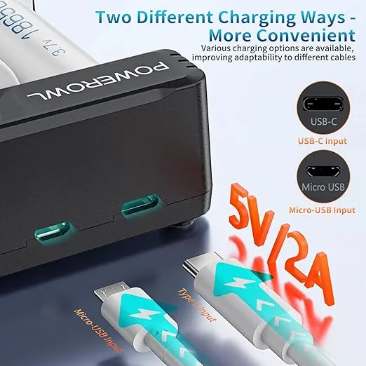 POWEROWL 8 Bay AA AAA C D Battery Charger, USB High-Speed Charging, Independent Slot, for Ni-MH Ni-CD Rechargeable Batteries…