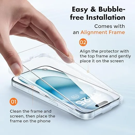 UNBREAKcable 3-Pack Screen Protector for iPhone 15, Double Shatterproof Tempered Glass [Easy Installation Frame] [9H Hardness] [99.99% HD Clear] [Case Friendly] for iPhone 6.1 inch