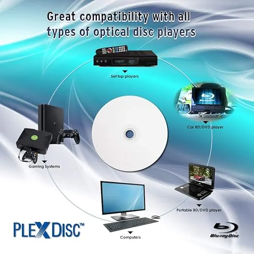 PLEXDISC 645-213 50 GB 6X Blu-ray Double Layer Recordable BD-R DL White Inkjet, 25-Disc Spindle