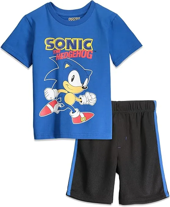 SEGA Sonic the Hedgehog Athletic Pullover T-Shirt & Shorts Outfit Set Toddler to Big Kid