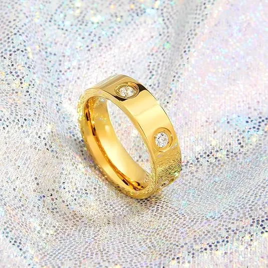 Love Friendship Gold Rings for Women:Wedding Band 18k Gold Ring Cubic Zirconia Stainless Steel Promise Ring Jewelry Birthday Gifts for Women,Size 6-10