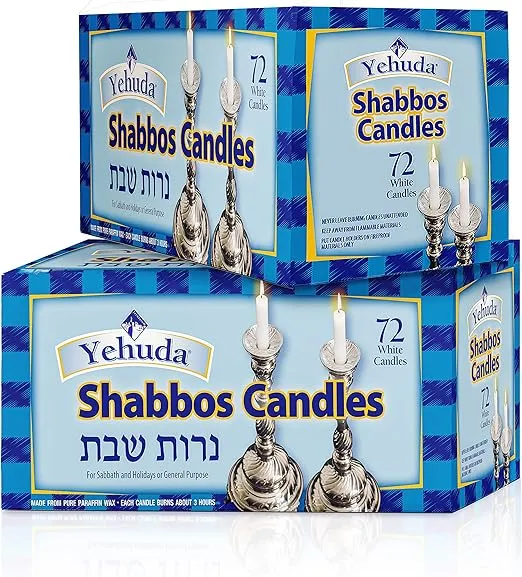 Yehuda 3 Hour White Shabbos Candles, 72 Count (2 Pack - Total 144 Candles) Traditional Shabbat Candles, Dinner Table Candles, Household Candles