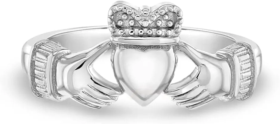 925 Sterling Silver Size 2-5 Unisex Irish Kid's Claddagh Ring Band for Children - Friendship Promise Heart and Crown Rings for Kids & Preteens - Young Boys & Girls Love Heart Claddagh Rings