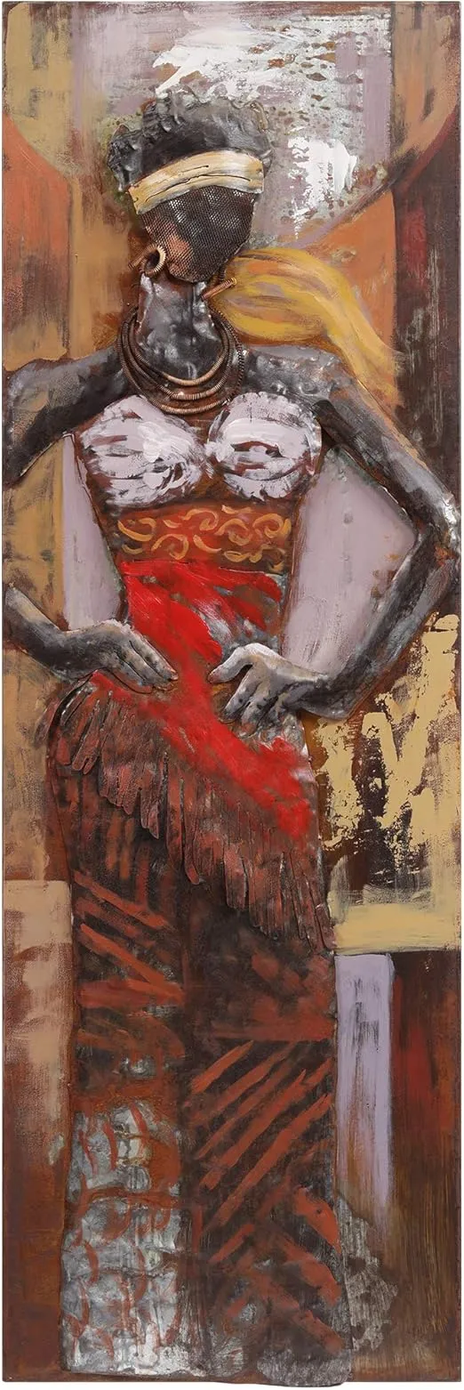 Empire Art Direct Mixed Media Iron Wall Sculpture, Hand Painted Dimensional Metal Wall Art, Ready to Hang, 60" x 20" (Miss-tic)