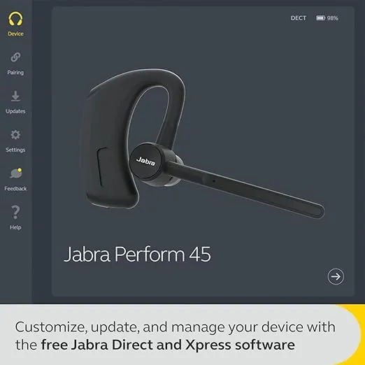 Jabra Perform 45 Ear Hook Mono Bluetooth Headset - Advanced Ultra-Noise-Cancelling Microphone, Push-to-Talk Functionality, Face2Face Mode and Discreet Design - Black