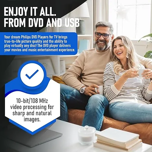 Philips DVD Players for TV with HDMI Port 1080P All Region HD DVD Player for Smart TV USB Input Remote Control Device and RCA Cable Mini DVD CD Player for Home Stereo System Multi Region PAL/NTSC