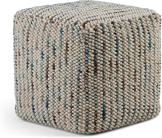 SIMPLIHOME Zoey 18 Inch Boho Cube Woven Pouf in Multi Color Cotton and Wool, For the Living Room, Bedroom and Kids Room