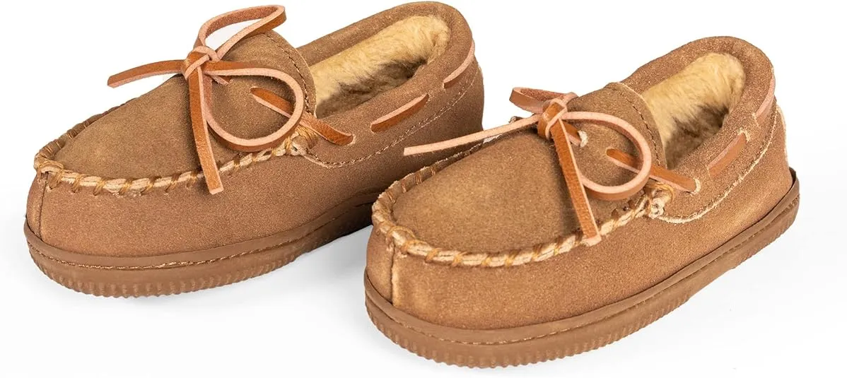 NORTY Moccasin House Slippers for Kids- Slip-On Toddler Shoes for Boys and Girls - Suede - Runs True to Size