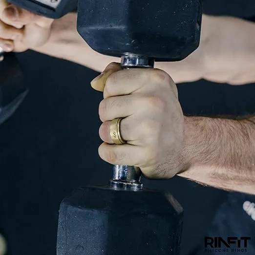 Rinfit Silicone Rings for Men 9mm Wide, 2mm Thick - Mens Rubber Wedding Bands - Infinity Silicone Rings for Him - Patented Design - Gold, Size 12