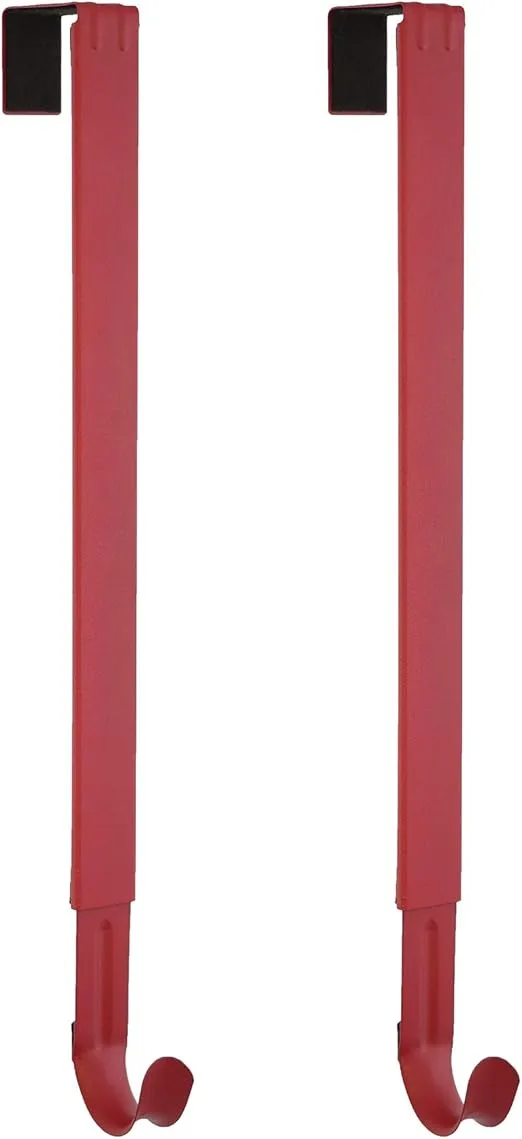 Haute Decor Adapt Adjustable Length Wreath Hanger - 2PACK- Holds up to 20 lbs (Red) - 2 Identical Over The Door Wreath Hanger Hooks