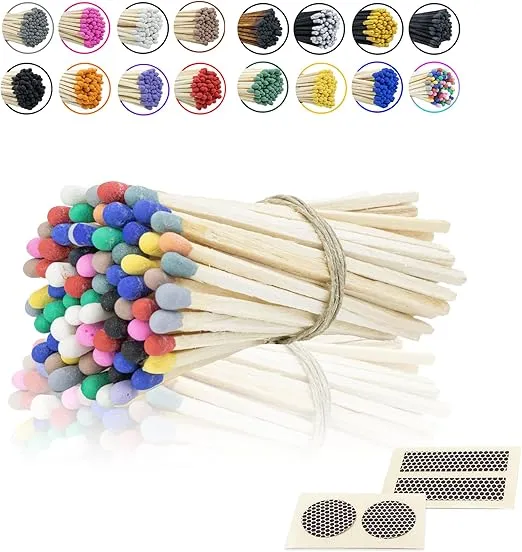 4" Inch Long Wooden Refill Matchsticks with Strike Stickers - Safety Matches Wholesale Bulk Loose by Chandler Studio (50 Pieces, Rainbow)