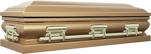 Overnight Caskets Legacy Metal Funeral Casket Gold with Cream Velvet Interior - Premium 18-Gauge Steel - Fully Appointed Adult Casket - Coffin Featuring Velvet Interior Lining w/Pillow & Throw Set