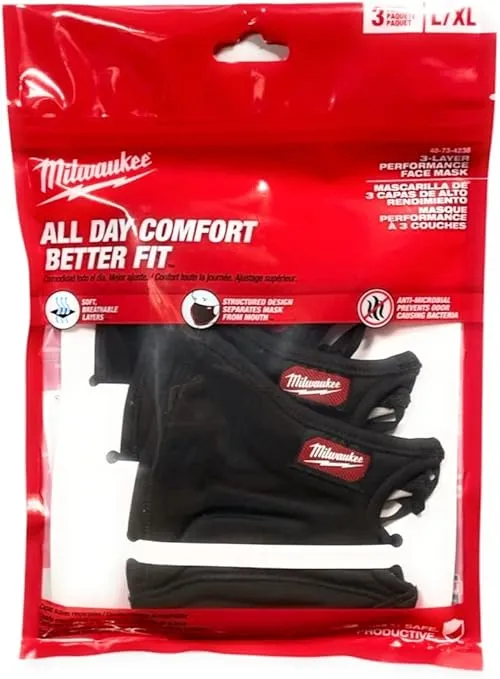 Large/X-Large Black 3-Layer Reusable Performance Face Mask (3-Pack)