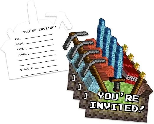 Mining Pixel World Birthday Party Invitations & Envelopes (20 Count)