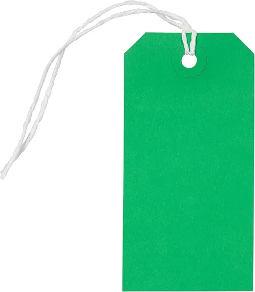 JAM PAPER Gift Tags with String - Medium - 4 3/4 x 2 3/8 - Green - 10/Pack