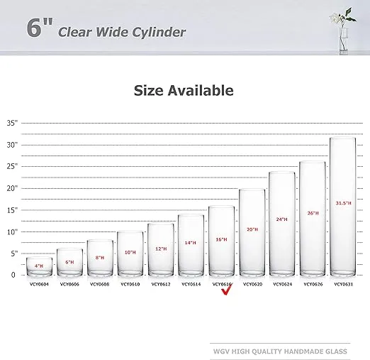 WGV Cylinder Vase, Width 6", Height 16", Clear Glass Container Terrarium Candle Holder for Wedding Centerpiece, Party Event, Home Office Decor, 1 Piece