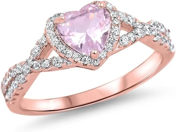 CHOOSE YOUR COLOR Sterling Silver Heart Halo Promise Ring