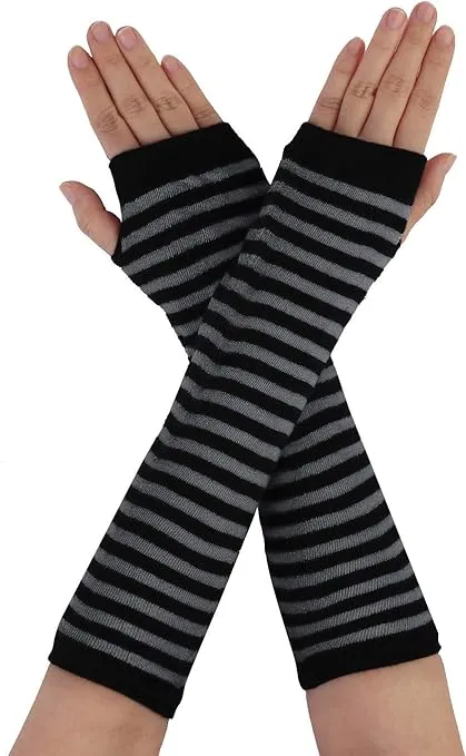 Allegra K Women's Fingerless Gloves Printed Elbow Length Knitted Arm Warmers