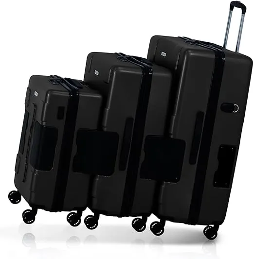 Tach V3.1 Hard Shell 3 Piece Luggage Set - 20, 24 & 28 inch Luggage | Carry On, Medium & Large Checked Suitcases | Patented Built-In Connecting System | Rolling Suitcase Links 6 Bags (Black)