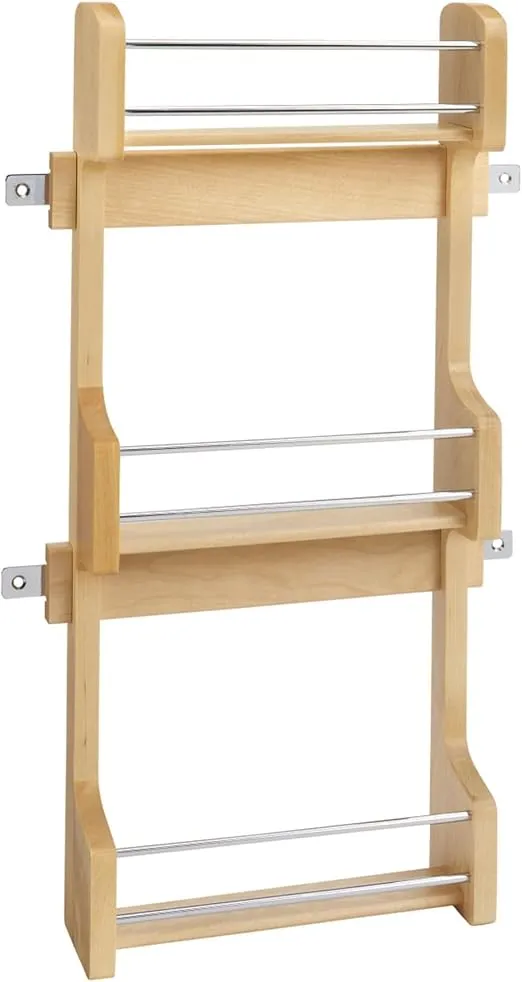 Rev-A-Shelf 15" 3 Tiered Pull Out Shelf Organizer for Kitchen Cabinets, Pantry Storage Spice Seasoning Rack, Door/Wall Mounted, Maple Wood, 4SR-15